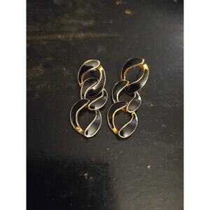 Vintage Napier Signed Gold-Tone Dangle Black Pierced Earrings
